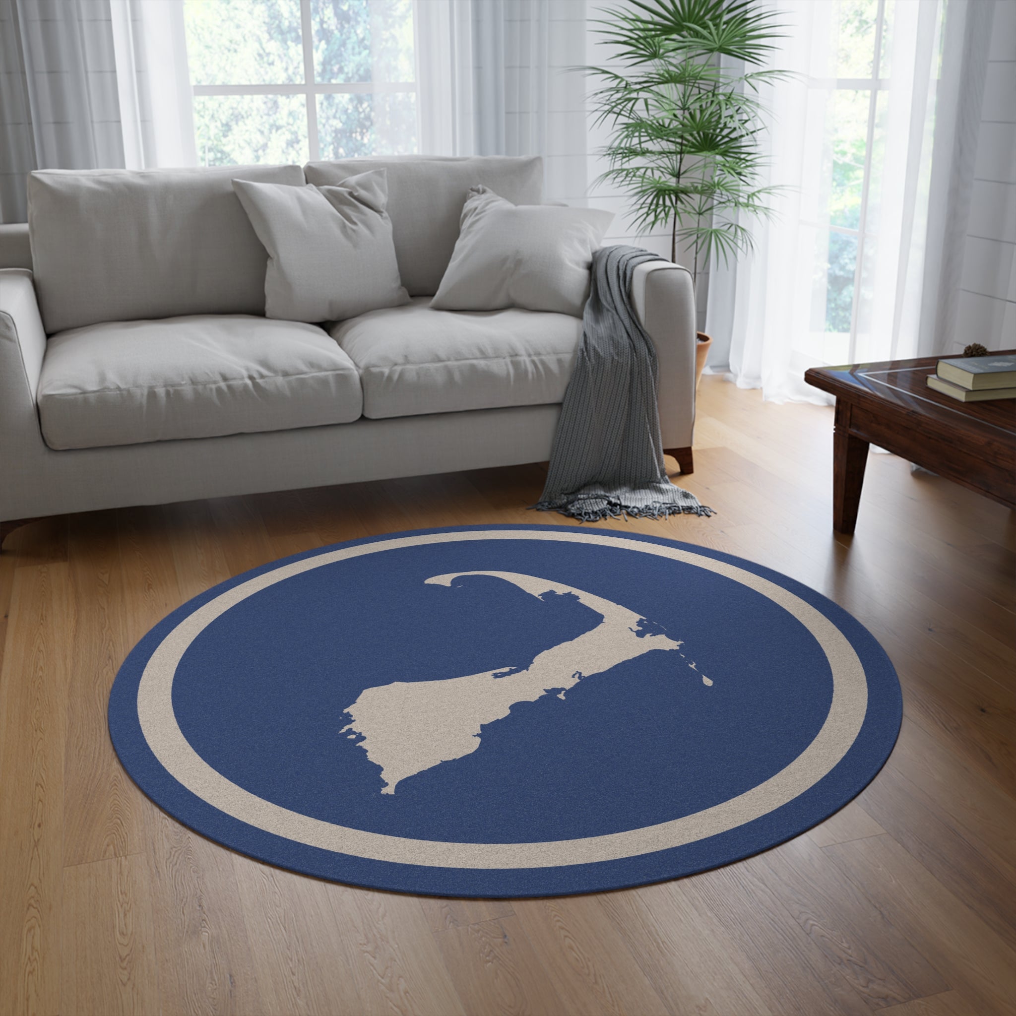 Cape Cod Map Round Rug Ivory Ring